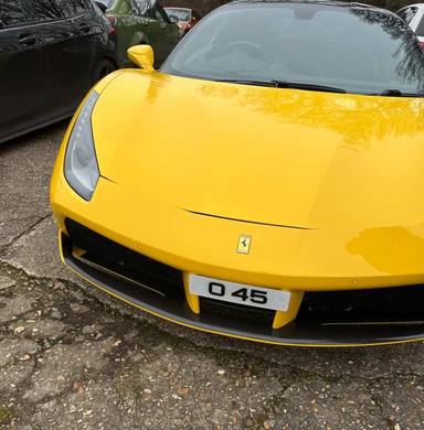 UK Number Plate O 45 on a 2016 Yellow Ferrari 488