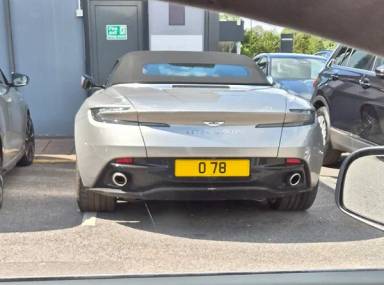 UK Number Plate O 78 on a 2024 Silver Aston Martin Db12 V8 Volante Auto