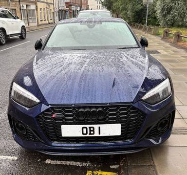 UK Number Plate OB 1 on a 2023 Blue Audi Rs 5 Carbon Black Tfsi Quat A