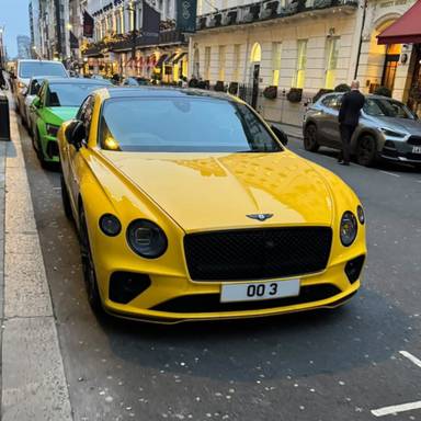 UK Number Plate OO 3 on a 2023 Yellow Bentley Continental Gt Speed Auto