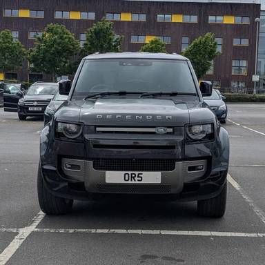 UK Number Plate OR 5 on a 2025 Grey Land Rover Defender Hdtp Xdyn Hse Dmhev A