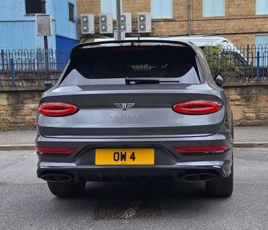 UK Number Plate OW 4 on a 2020 Grey Bentley Bentayga