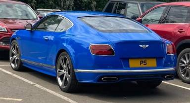 UK Number Plate P 5 on a 2015 Blue Bentley Continental