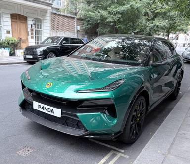 UK Number Plate P4 NDA on a 2023 Green Lotus Previa