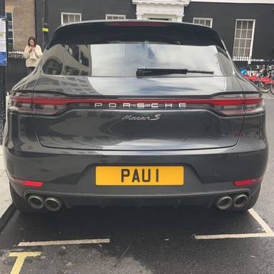 UK Number Plate PAU 1 on a 2020 Grey Porsche Macan