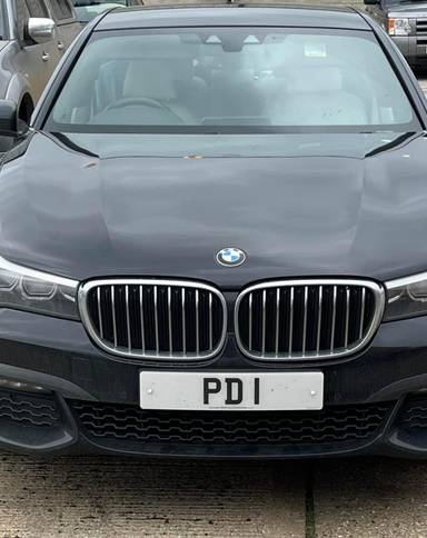 UK Number Plate PD 1 on a 2019 Black BMW 740