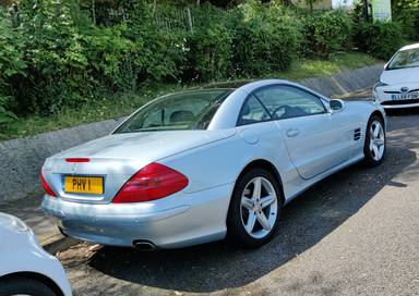 UK Number Plate PHV 1 on a 2003 Silver Mercedes SL
