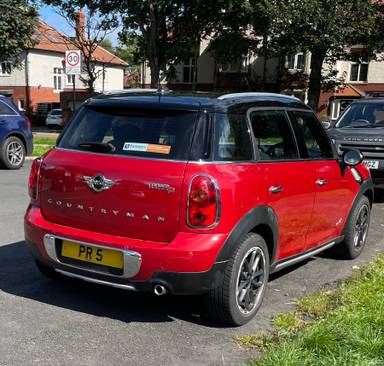 UK Number Plate PR 5 on a 2016 RED Mini Countryman