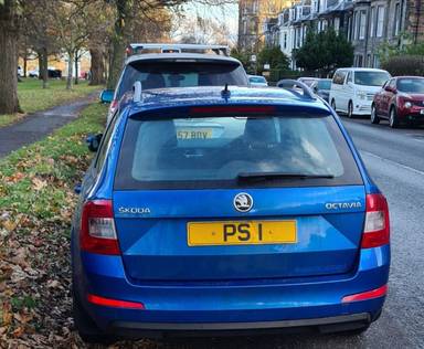 UK Number Plate PS 1 on a 2016 Blue Skoda Octavia