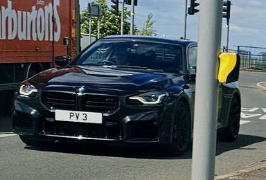 UK Number Plate PV 3 on a 2025 Black BMW M2 Auto