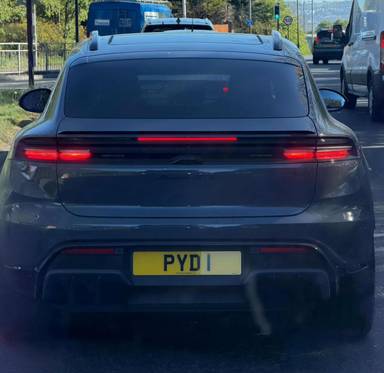 UK Number Plate PYD 1 on a 2026 Grey Porsche Macan Gts Electric