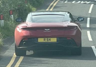 UK Number Plate R 64 on a 2021 RED Aston Martin Db11