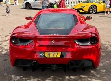 UK Number Plate R 77 on a 2018 RED Ferrari 488