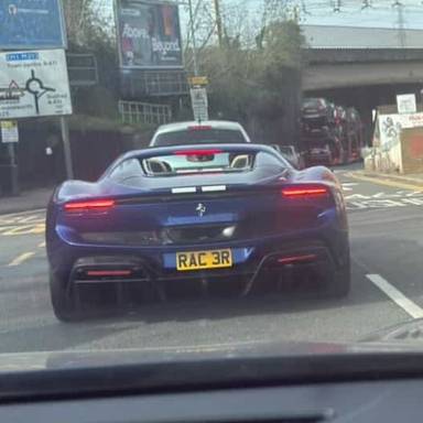 UK Number Plate RAC 3R on a 2025 Blue Ferrari 296 Gts S-A
