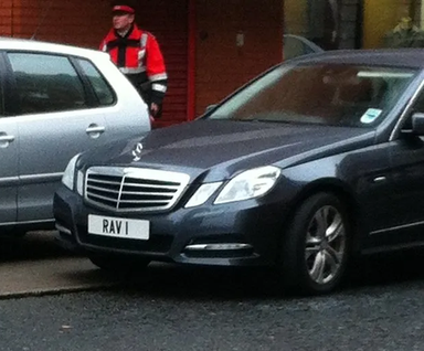 UK Number Plate RAV 1 on a 2010 Grey Mercedes-Benz E250 Blue-Cy Agarde Cdi A