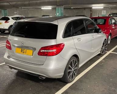 UK Number Plate RG 1 on a 2013 Silver Mercedes-Benz B-Class