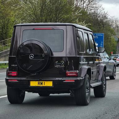 UK Number Plate RM 1 on a 2025 RED Mercedes-Benz G 580 Wth Eq-Tech Amg Ln Prm +