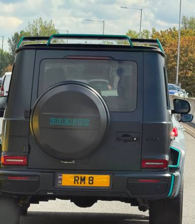 UK Number Plate RM 8 on a 2023 Black Mercedes G