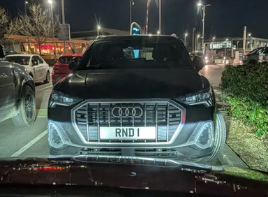 UK Number Plate RND 1 on a 2021 Black Audi Q3 S Line 35 Tfsi