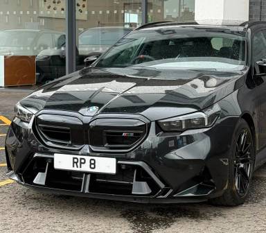 UK Number Plate RP 8 on a 2026 Black BMW M5 Phev Auto