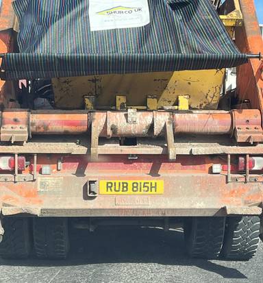 UK Number Plate RUB 815H on a 2018 White Mercedes-Benz Arocs