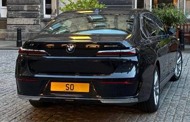 UK Number Plate S 0 on a 2025 Black BMW 730d Se Auto