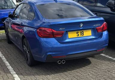 UK Number Plate S 18 on a 2017 Blue BMW 435