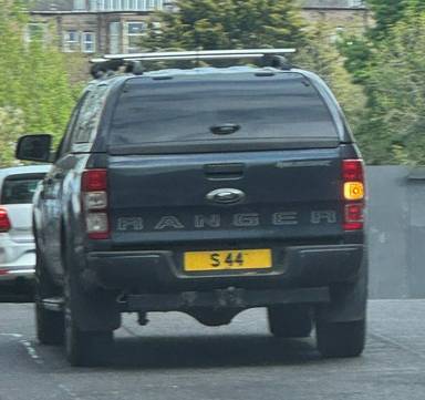 UK Number Plate S 44 on a 2022 Grey Ford Ranger