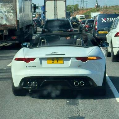UK Number Plate S 7 on a 2013 White Jaguar F-Type