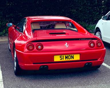 UK Number Plate S1 MON on a 1998 RED Ferrari F355
