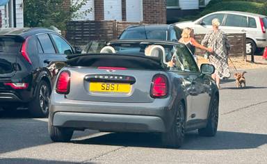 UK Number Plate SBS 1 on a 2025 Grey Mini Cooper S Exclusive Auto