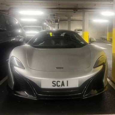 UK Number Plate SCA 1 on a 2016 Silver Mclaren 650s Spider