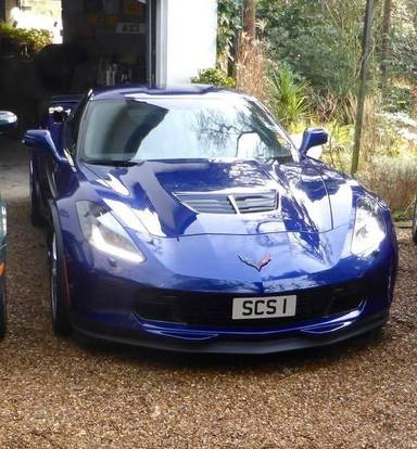 UK Number Plate SCS 1 on a 2017 Blue Chevrolet Corvette