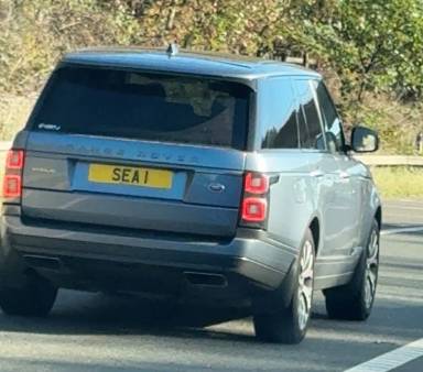 UK Number Plate SEA 1 on a 2019 Blue Land Rover Range Rover
