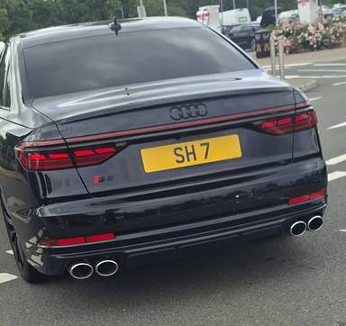 UK Number Plate SH 7 on a 2023 Black Audi S8 Vorsprung Tfsi Mhev Quat A