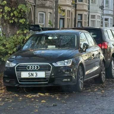 UK Number Plate SN 3 on a 2017 Black Audi A1