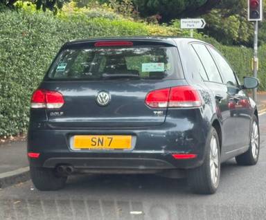 UK Number Plate SN 7 on a 2011 Blue Volkswagen Golf