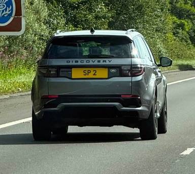 UK Number Plate SP 2 on a 2023 Grey Land Rover Discovery Sport Urbn Ed Phev A