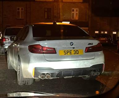 UK Number Plate SPE 3D on a 2019 White BMW 5 Series