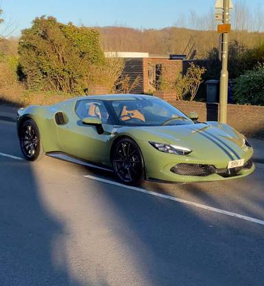UK Number Plate SRK 1 on a 2024 Green Ferrari 296 Gtb S-A