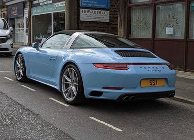 UK Number Plate SS 1 on a 2018 Blue Porsche 911