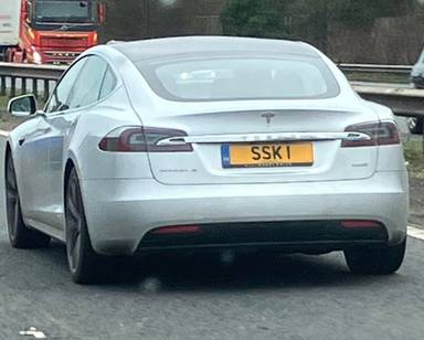 UK Number Plate SSK 1 on a 2017 Silver Tesla Model S