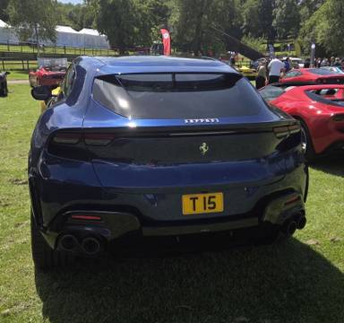 UK Number Plate T 15 on a 2026 Blue Ferrari Purosangue S-A