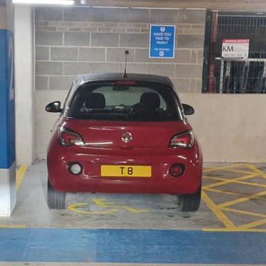 UK Number Plate T 8 on a 2014 RED Vauxhall Adam