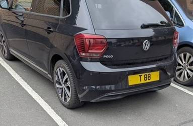 UK Number Plate T 88 on a 2018 Black Volkswagen Polo