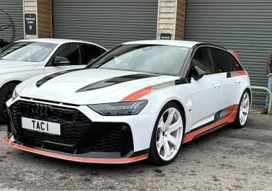 UK Number Plate TAC 1 on a 2025 White Audi Rs6 Prfm Crbnvor Tfsi Mhev Q A