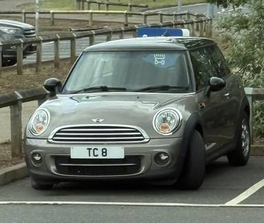 UK Number Plate TC 8 on a 2013 Silver Mini Cooper D