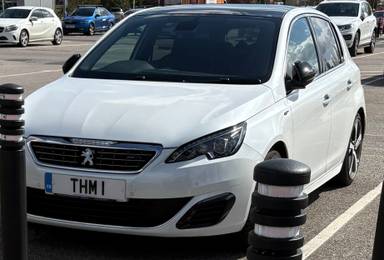 UK Number Plate THM 1 on a 2015 White Peugeot 308