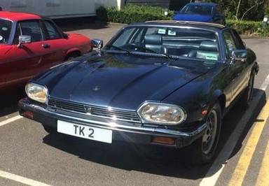 UK Number Plate TK 2 on a 1987 Blue Jaguar XJS
