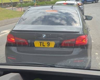 UK Number Plate TL 9 on a 2018 Grey BMW 5 Series